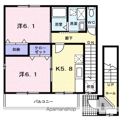 秋田県秋田市土崎港相染町字大谷地[2K/48.62m2]の間取図