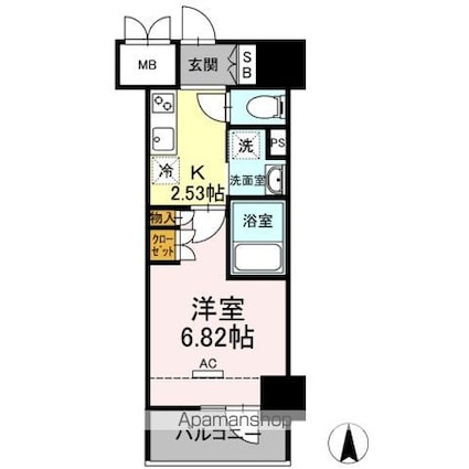 ホウエイコート秋葉原[1K/25.64m2]の間取図