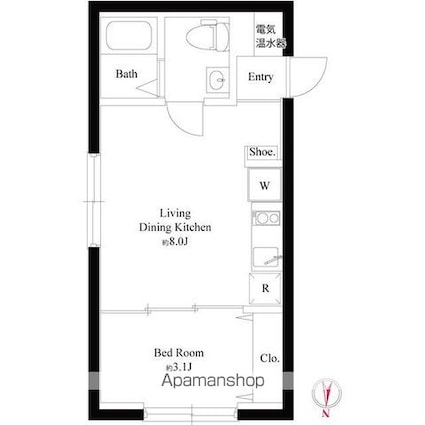 グラウンデュークス西大島[1LDK/25.05m2]の間取図