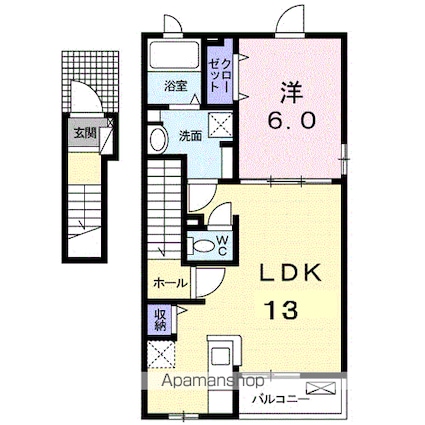 Ｋ’ｓ　シエージィ　Ａ[1LDK/46.9m2]の間取図