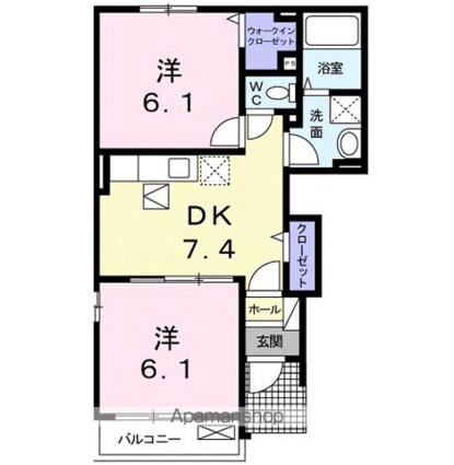 シーサイドスクエアーⅠ[2DK/44.75m2]の間取図