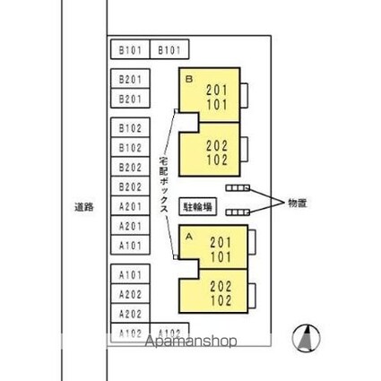 ファミールハウス　Ａ棟[2LDK/59.54m2]の配置図