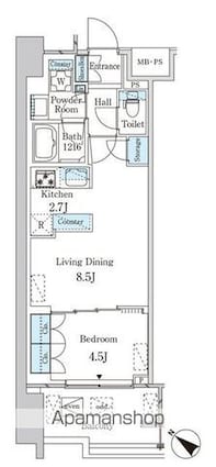 レガシス中目黒[1LDK/39.77m2]の間取図