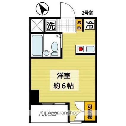 東京都新宿区弁天町[1K/19.36m2]の間取図