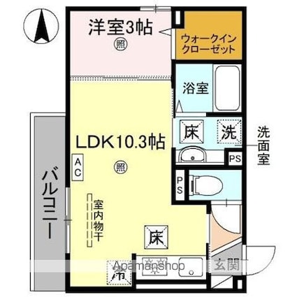 トリシアシャトー[1LDK/33.52m2]の間取図
