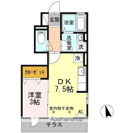 リッツハウスⅤ[1DK/29.02m2]の間取図