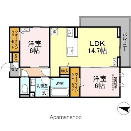 グリシーナヴァッレ[2LDK/62.74m2]の間取図