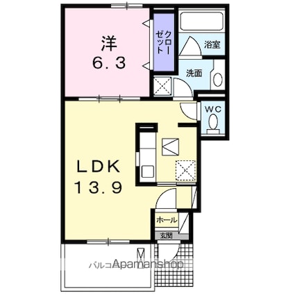 キャッスルビューＨ[1LDK/45.59m2]の間取図