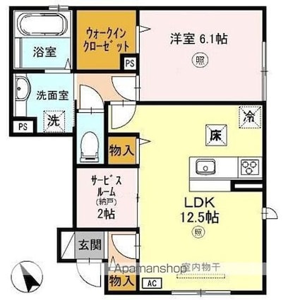 ｖｉｌｌａ　高畔（ヴィラタカデ）[1LDK/51.59m2]の間取図