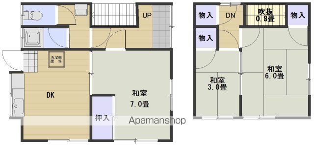 吉備線 大安寺駅 徒歩13分 2階建 築48年の間取り写真
