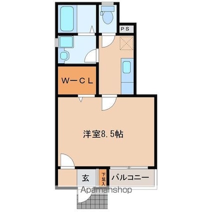 レーヴⅡ番館[1K/29.57m2]の間取図