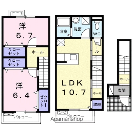 レイクパレット[2LDK/66.73m2]の間取図