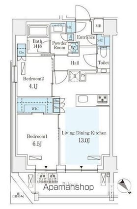 東京都港区西麻布２丁目[2LDK/58.26m2]の間取図