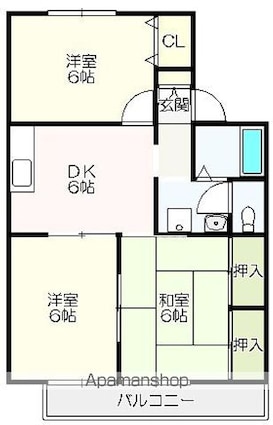 ハイツファミール　Ｂ棟[3DK/53.73m2]の間取図