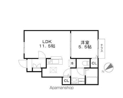 コンフォートＫ[1LDK/38.39m2]の間取図
