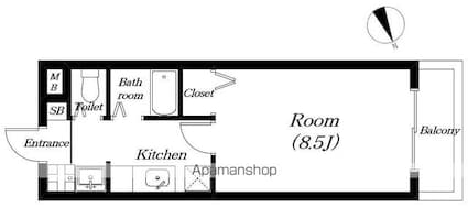 滋賀県守山市千代町[1K/25.02m2]の間取図