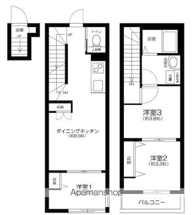 東京都中野区本町４丁目[3DK/46.46m2]の間取図