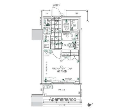 ローレルタワールネ浜松町[1K/26.08m2]の間取図