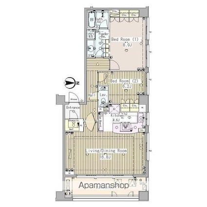 外苑レジデンス[2LDK/86.58m2]の間取図
