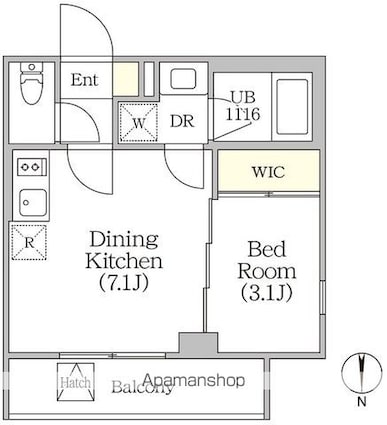 イプセ四谷テラス[1DK/26.09m2]の間取図