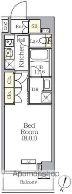 ＡＲＫＭＡＲＫ世田谷砧[1K/25.47m2]の間取図