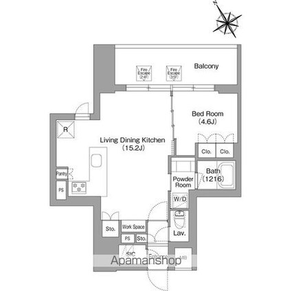 バウスフラッツ蔵前[1LDK/47.12m2]の間取図