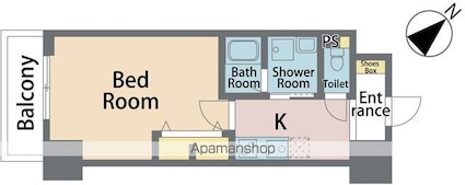 Ｋ－クレスト西新町[1K/33m2]の間取図