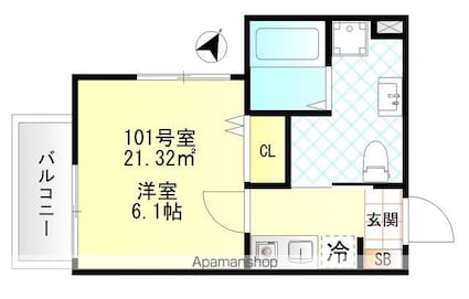 東京都杉並区上井草３丁目[1K/21.32m2]の間取図