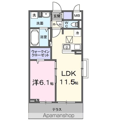 Ｇａｒｄｅｎ　浜プラス[1LDK/42.51m2]の間取図