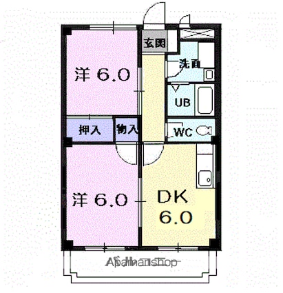 エスポア２１[2DK/43.6m2]の間取図