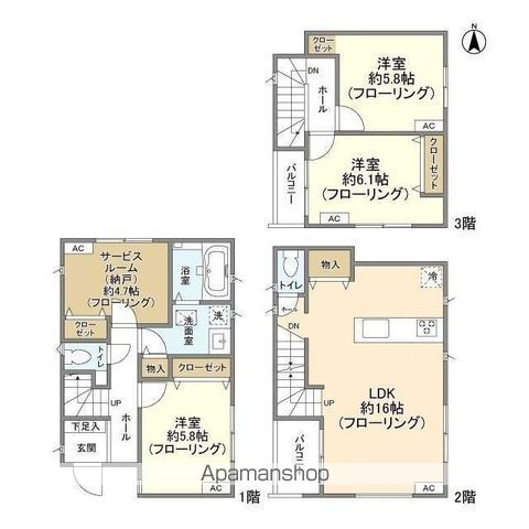東京都新宿線 篠崎駅 徒歩9分 3階建 築4年の間取り写真