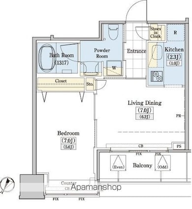 レジディアタワー上池袋（タワー棟）[1LDK/37.89m2]の間取図