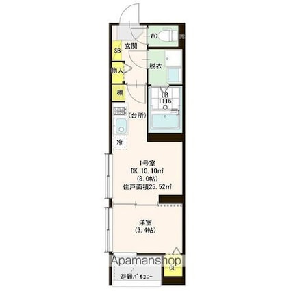 グランシャルム中村[1DK/25.52m2]の間取図