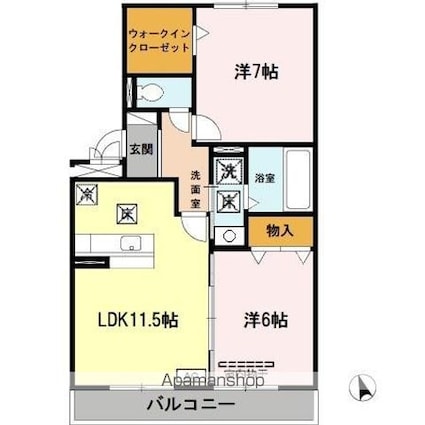 ファミリーメイト矢田　Ｂ棟[2LDK/58.07m2]の間取図