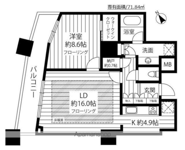 東京都新宿区西新宿５丁目[1LDK/71.84m2]の間取図