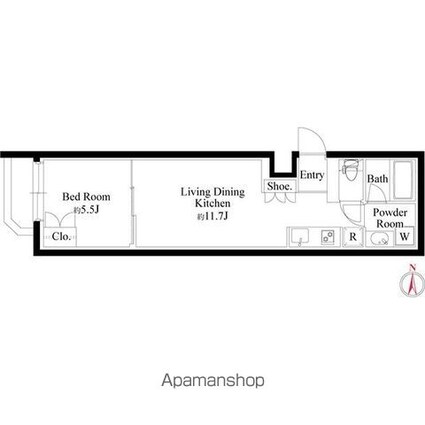 グランパセオ代々木上原Ⅱ[1LDK/38.9m2]の間取図