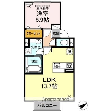 プレミアムⅩⅠ・ⅩⅡ番館　Ｂ棟[1LDK/45.84m2]の間取図