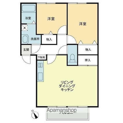フォブール龍雲Ｂ[2LDK/55.9m2]の間取図