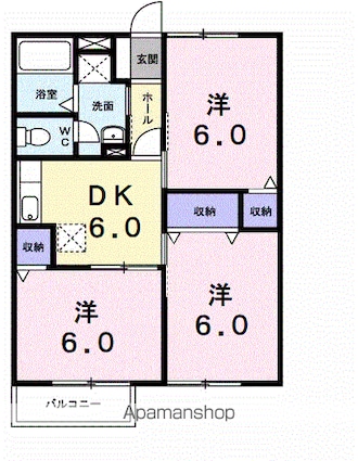パルシャス野本　Ⅱ[3DK/54.92m2]の間取図