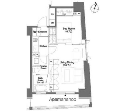 パークキューブ笹塚[1LDK/40.1m2]の間取図