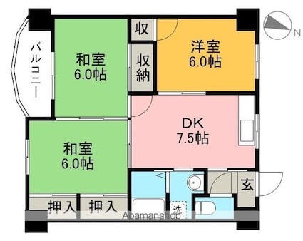 岡林マンション[3DK/53m2]の間取図