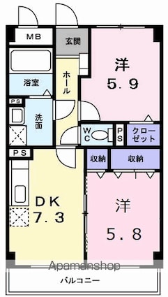 グランデール　一本松[2DK/47.61m2]の間取図