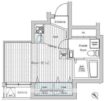 東京都世田谷区瀬田４丁目[1R/25.48m2]の間取図