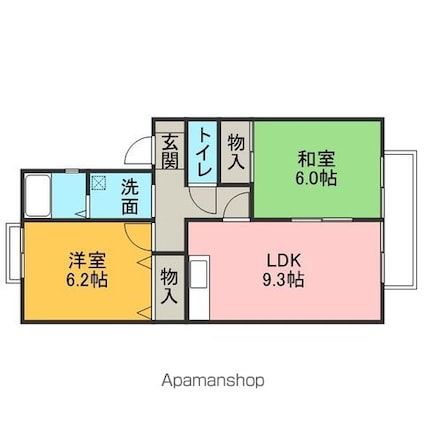 滋賀県大津市下阪本４丁目[2DK/50.38m2]の間取図