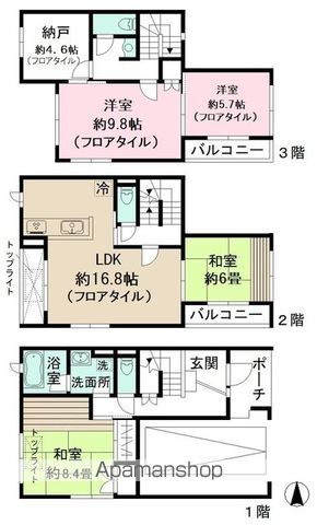 中野区中野のテラスの間取り