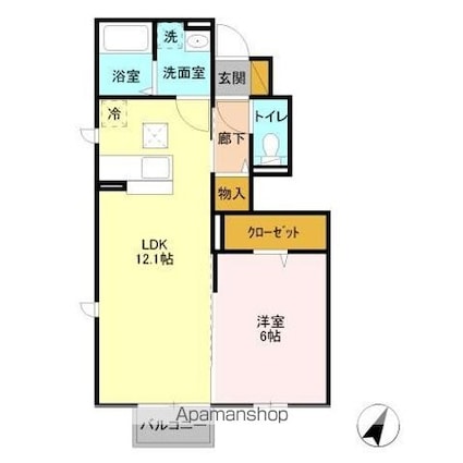 グランドソレーユ[1LDK/42.64m2]の間取図