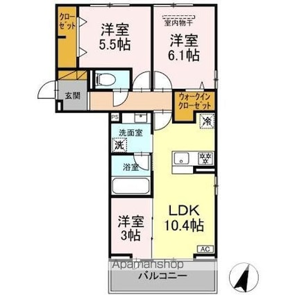 リシェスみのり台　Ａ・Ｂ・Ｃ　Ａ棟[3LDK/60.85m2]の間取図
