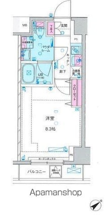 ジェノヴィア新宿中落合スカイガーデン[1K/25.84m2]の間取図