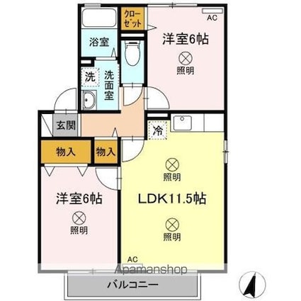 メゾンプリネール　Ａ棟[2LDK/53.48m2]の間取図
