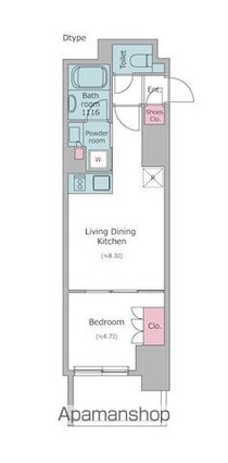 レジディア亀戸プレイス[1LDK/29.43m2]の間取図